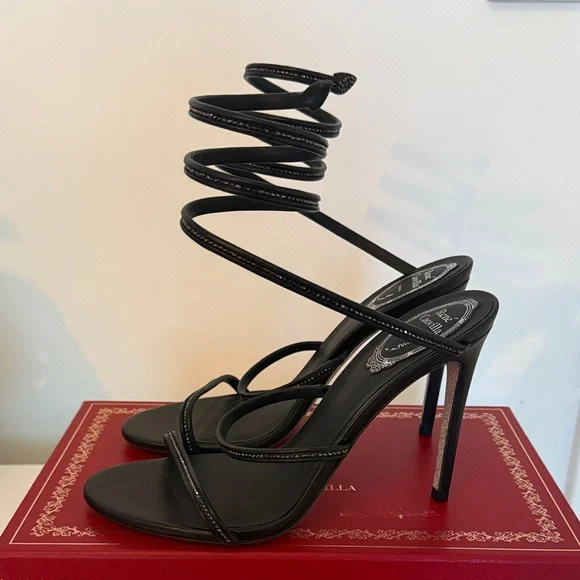 Rene Caovilla Black Spiral Strap Heels - Picture 3 of 6